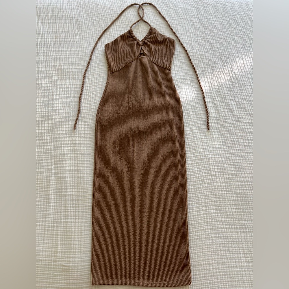 Brown Halter Neck Maxi Dress